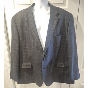Oak Hill Mens Sport Coat Blazer 3XLT 54/56 Gray Plaid Wool Blend Big Tall